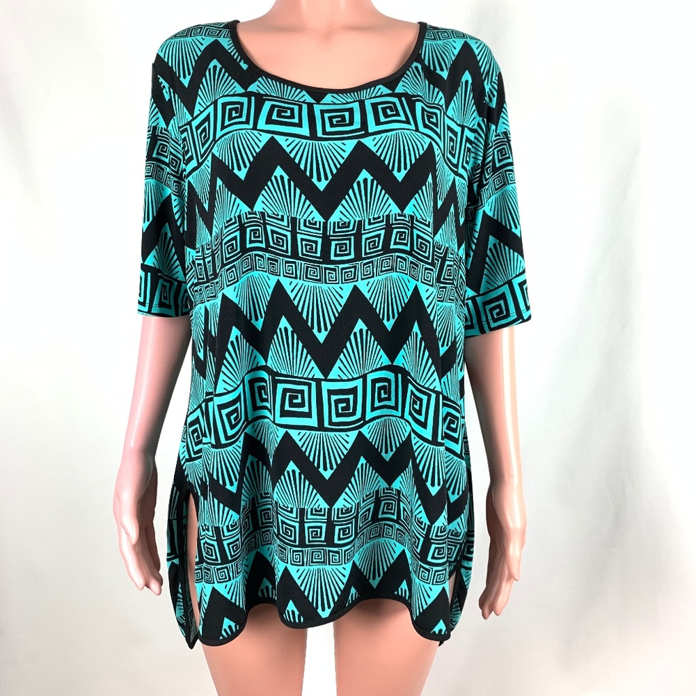 CATO turquoise and black High Low Tribal print